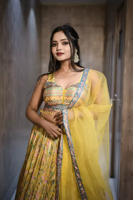 yellow crushed silk lehenga 3 67a9e9135537f 1